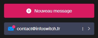 Interface Mail Infomaniak avec sélection de l'adresse ou du compte actif