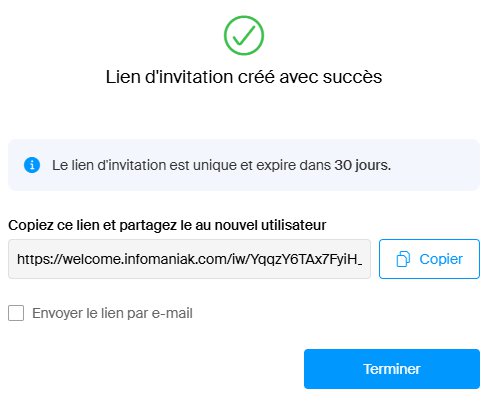 Lien d'invitation Infomaniak welcome.infomaniak.com pour accès à une adresse mail