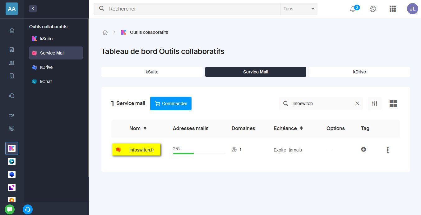 Infomaniak mail services list with search bar