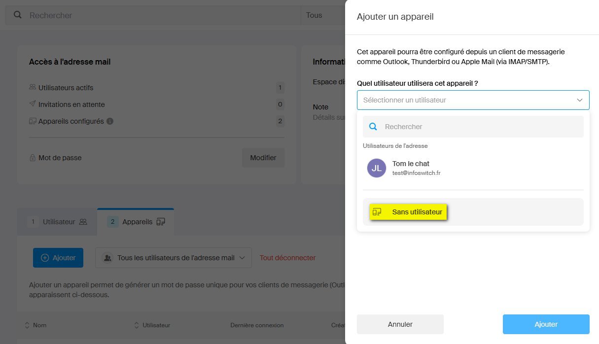 Add device window with the No User option